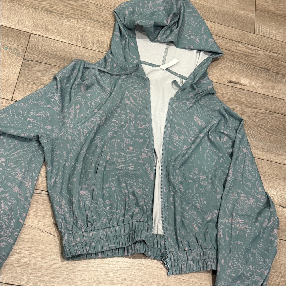 Teal Hooded Jacket With Pattern - image 2